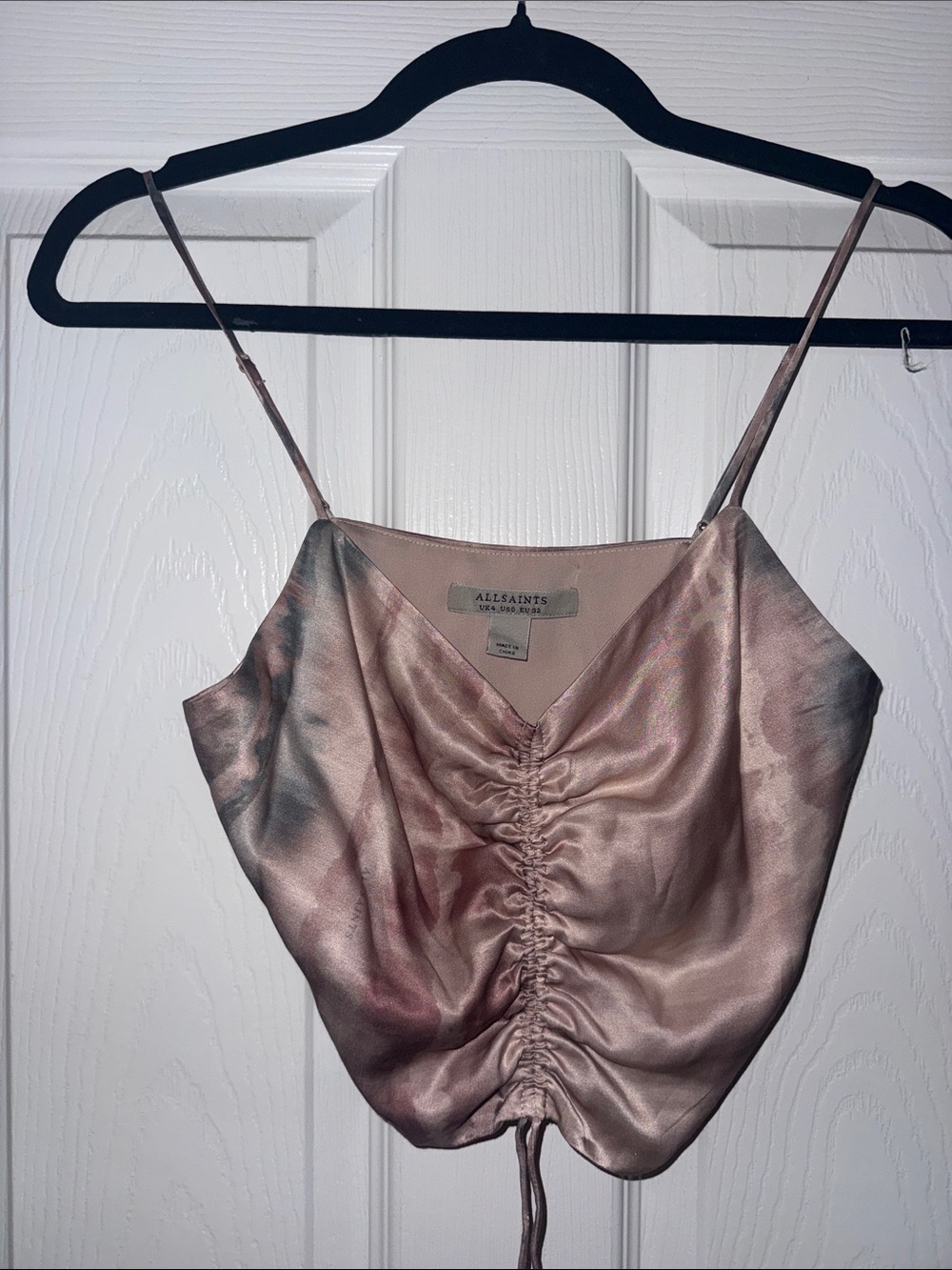 All Saints Satin Ruched Drawstring Camisole in Bronze-Taupe